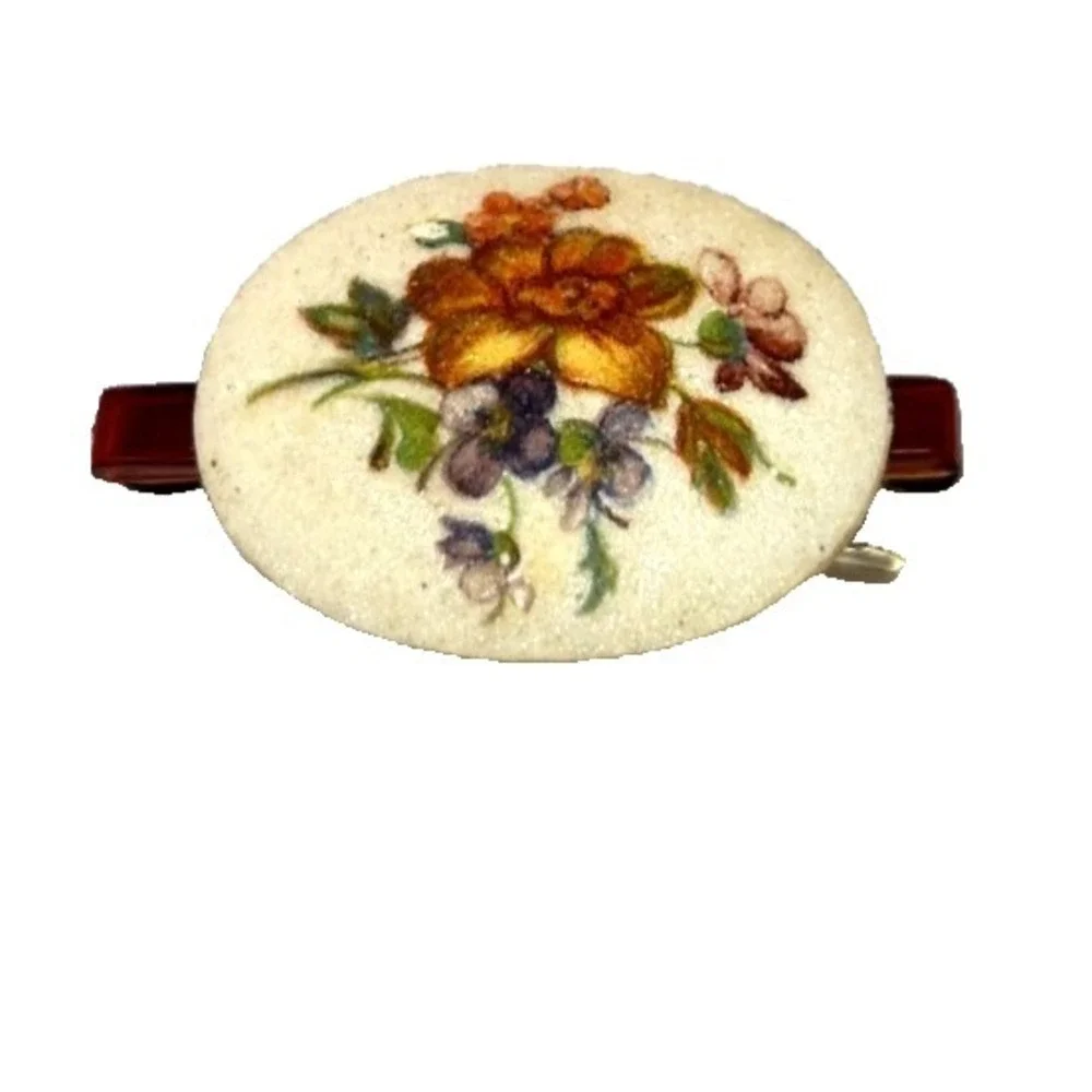 Vintage 1960s Mid Century Floral Oval Retro Hair Clip Barrette Lot 3 Cottagecore